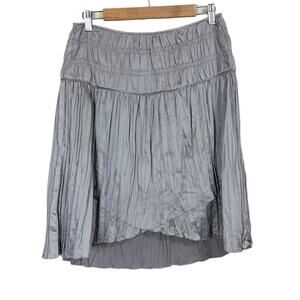 Sundance Satin Pleated Drop Waist Tulip Knee Length Skirt Silver Size 2